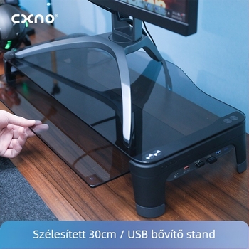 CXNO N2600 MAX emelő monitorállvány USB bővítéssel, műanyag asztali kijelzőtartó és billentyűzet‑tálca