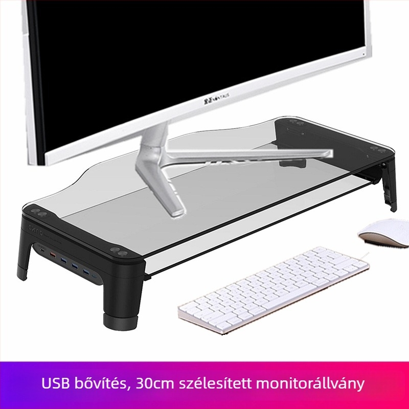 CXNO N2600 MAX emelő monitorállvány USB bővítéssel, műanyag asztali kijelzőtartó és billentyűzet‑tálca