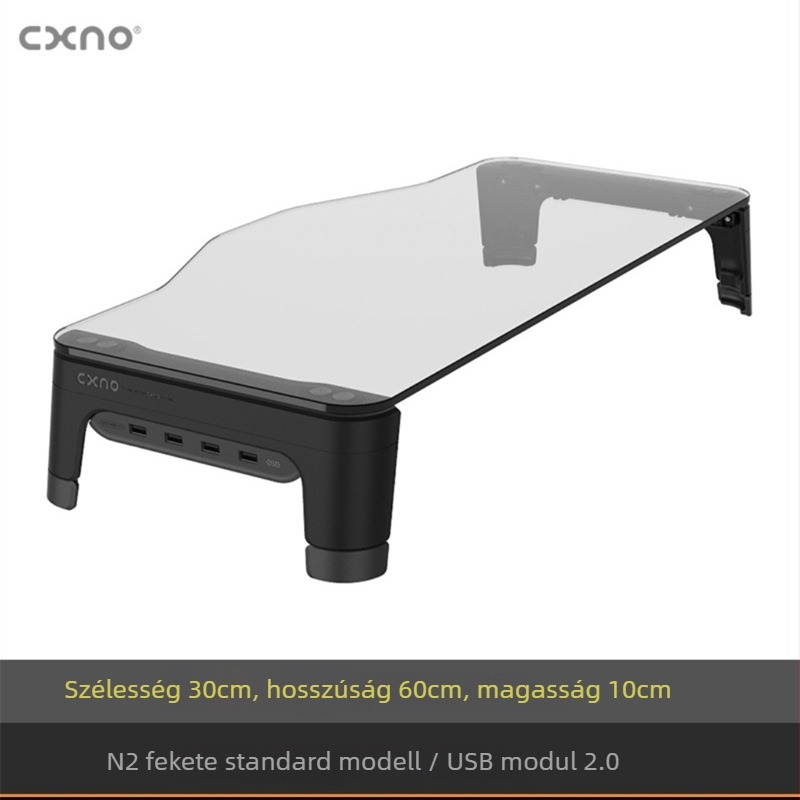 CXNO N2600 MAX emelő monitorállvány USB bővítéssel, műanyag asztali kijelzőtartó és billentyűzet‑tálca