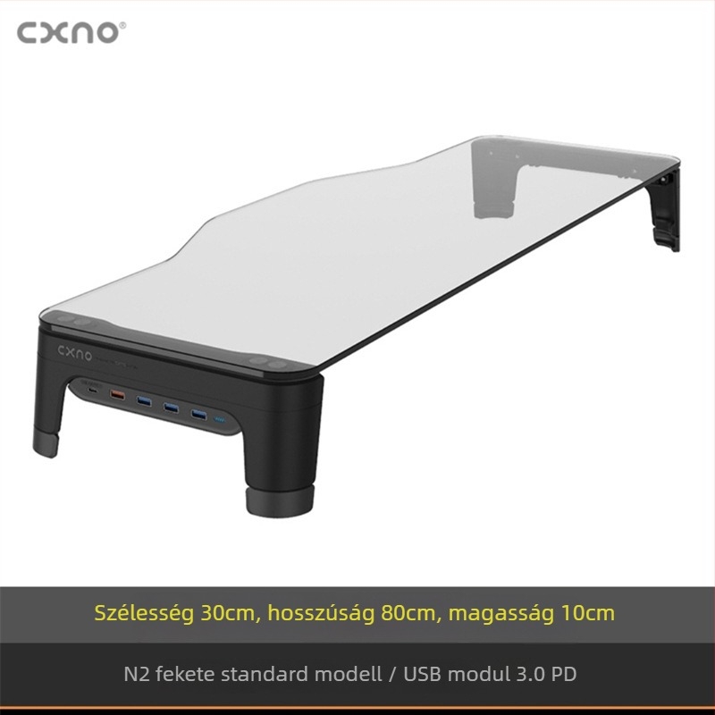 CXNO N2600 MAX emelő monitorállvány USB bővítéssel, műanyag asztali kijelzőtartó és billentyűzet‑tálca