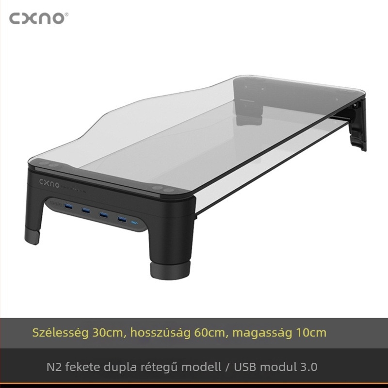 CXNO N2600 MAX emelő monitorállvány USB bővítéssel, műanyag asztali kijelzőtartó és billentyűzet‑tálca