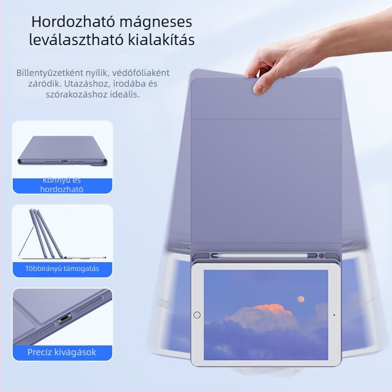 iPad 10. generációs billentyűzet tok Bluetooth billentyzettel, mágneses leválasztás, matt TPU