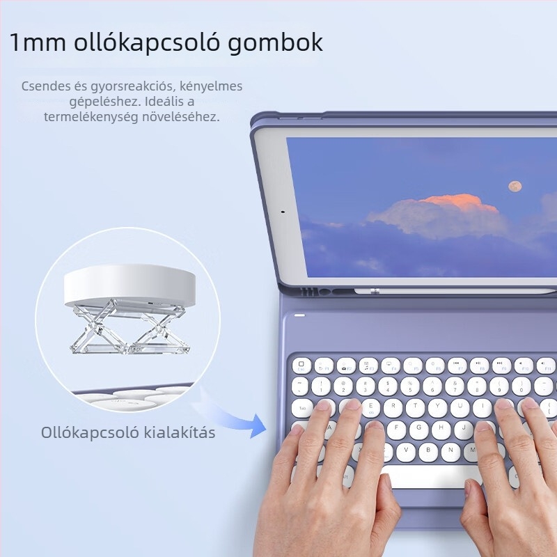 iPad 10. generációs billentyűzet tok Bluetooth billentyzettel, mágneses leválasztás, matt TPU