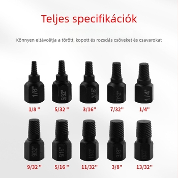Hexagonális csatlakozó kivonó letört menetekhez — króm-vanádium acél, 10 darabos brit stílusú készlet, háztartási használatra