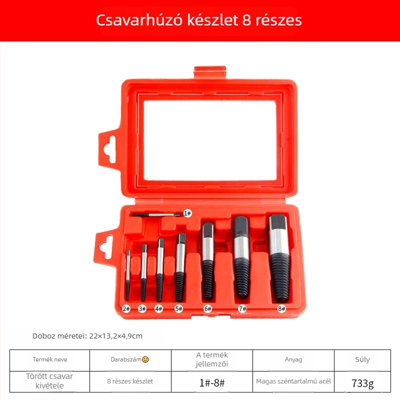 8 részes magas széntartalmú acél csavarkitépő készlet, háztartási használatra, 4–35 mm tartományhoz