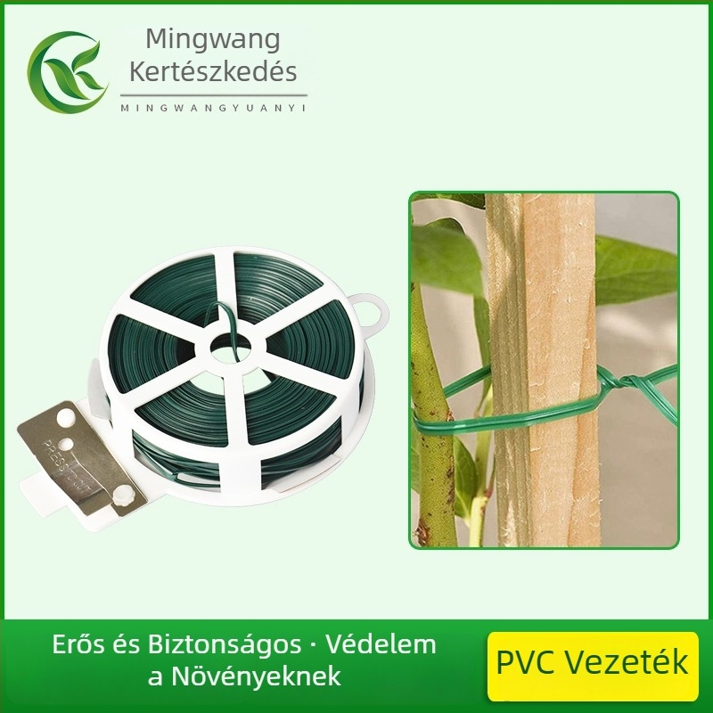 Kertkötözők a kapaszkodó növények rögzítésére, önzáró kötöző zsinórok PVC- és vasdrótból, 0,7–0,8 mm vastagság; alkalmas kertben, elektromos berendezéseknél és kézművességhez