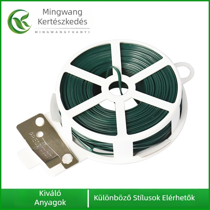 Kertkötözők a kapaszkodó növények rögzítésére, önzáró kötöző zsinórok PVC- és vasdrótból, 0,7–0,8 mm vastagság; alkalmas kertben, elektromos berendezéseknél és kézművességhez