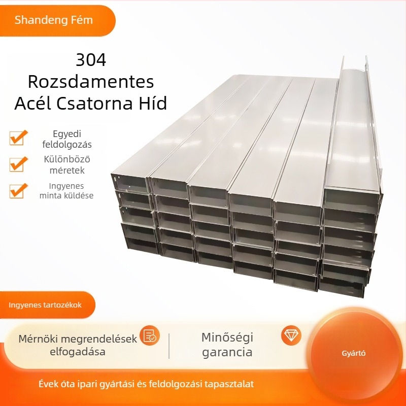 304 rozsdamentes acél kábelcsatorna, trough-típus, tömített nedvességálló, egyenes átvezetésű híd