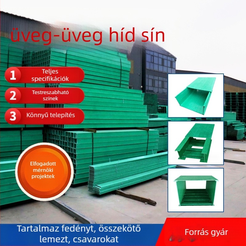 Fiberglass kábelcsatorna rendszer (típusok: trough, ladder, tray, reinforced, pipe box) – ISO 9001 tanúsítvány, testreszabható, vegyi üzemek, gyorsforgalmi alagutak, repülőterek, metró