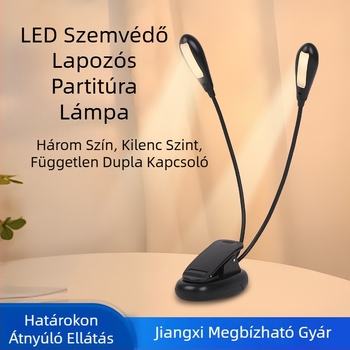 Kétfejű LED tanulólámpa, szemvédő fény, USB-tápellátás, fény kotta- és zongorához