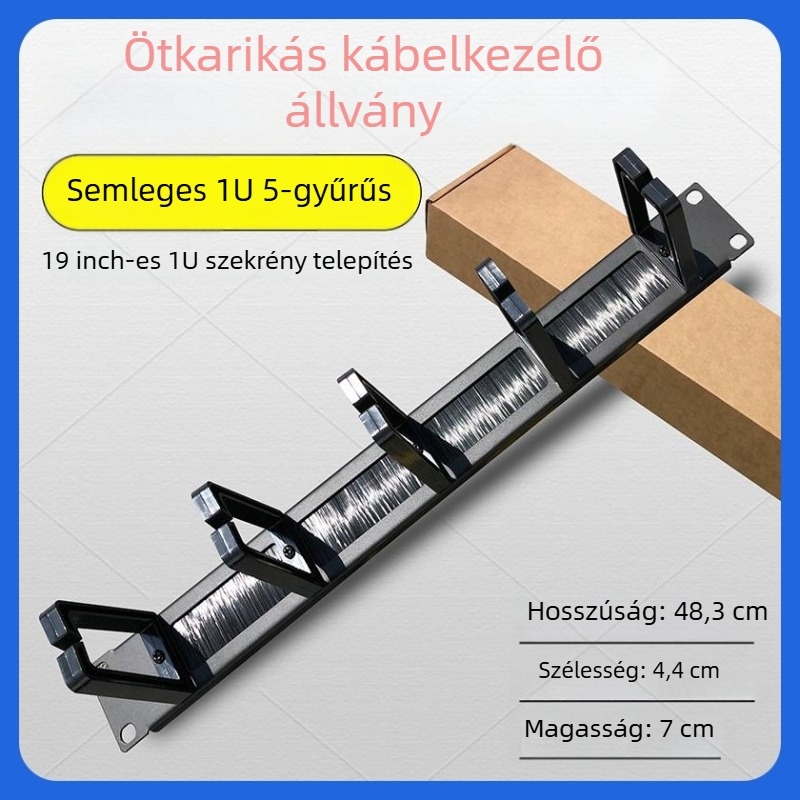 Szekrénybe szerelhető kábelkezelő keret kefével, műanyagból, modell 017, hálózati kábelekhez