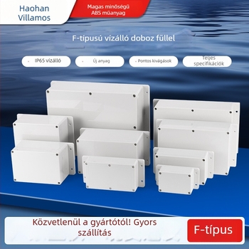 Kültéri IP65 vízálló elosztó doboz fülös felületre szerelhető ABS műanyagból, terminálokkal, falra csavarozható