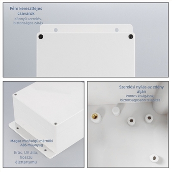 Kültéri IP65 vízálló elosztó doboz fülös felületre szerelhető ABS műanyagból, terminálokkal, falra csavarozható