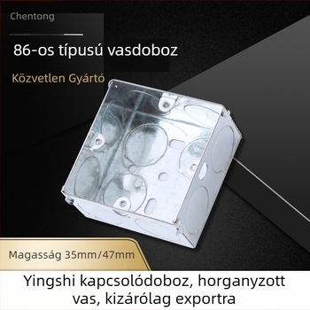 86-os típusú hajlított fém vezeték-doboz kapcsolóhoz, rejtett kivitel, galvanizált alsó rész, vízálló elosztódoboz