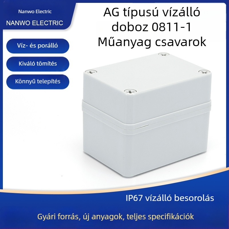 AG-típusú vízálló műanyag csatlakozódoboz, ABS műanyag, méretek 80×110×85 mm