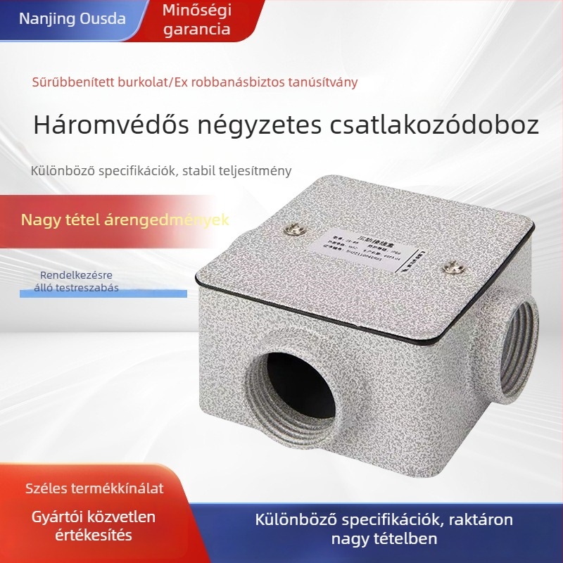 Öntött alumínium négyszögletes csatlakozódoboz, IP66 vízálló, kültéri használatra, menetméretek G1/2, G3/4, G1