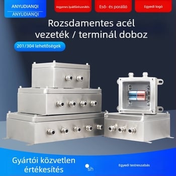 Kültéri 304 rozsdamentes acél vízálló csatlakozó doboz, függőleges szerelés, hub kábelterminál, IP56