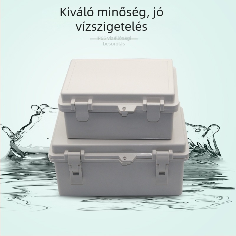 ABS műanyagból készült csat-típusú vízálló kapcsolódoboz, felnyitható fedéllel, zárható műszeres doboz