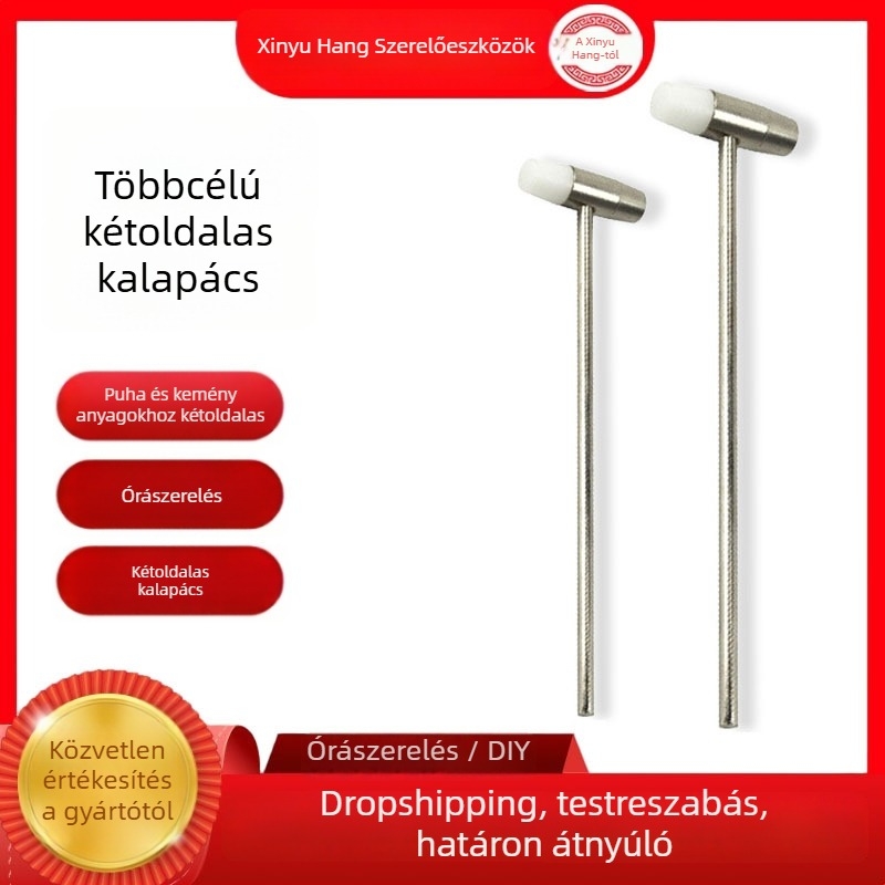 Körfejű óraszerelési kalapács, kettős használat, nikkel bevonatú szénacél fej, acél nyél, 0.08 kg
