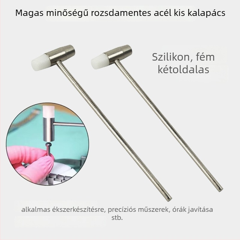 Körfejű óraszerelési kalapács, kettős használat, nikkel bevonatú szénacél fej, acél nyél, 0.08 kg