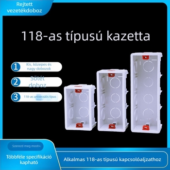 118 típusú beépített elektromos doboz otthoni használatra – kapcsoló- és konnektorburkolat vezetékcsatornával, piros és fehér