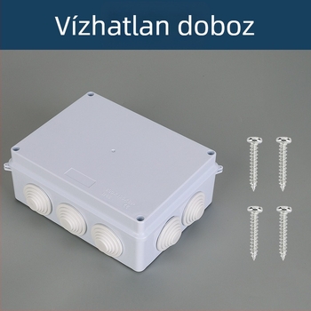 Kültéri vízálló elektromos elosztódoboz, ABS fedelet és házat, IK06 védelem, lézeres furatok készítése, kézi szerelés