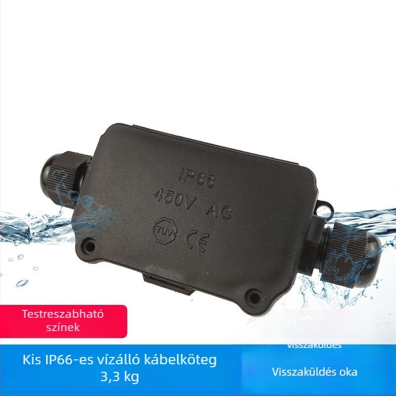 YIXING IP66 vízálló csatlakozó doboz, 2 csatornás, 1 bemenet 1 kimenet, kültéri utcai lámpa kábelhez, UL 94-V0 tűzálló, CE UKCA IP66 tanúsított