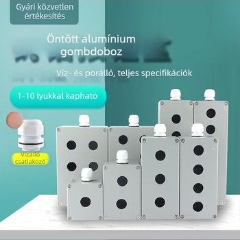 Vízálló gombos doboz öntött alumínium ötvözetből, 22 mm-es nyílás, terminálkapcsoló doboz, kültéri használatra