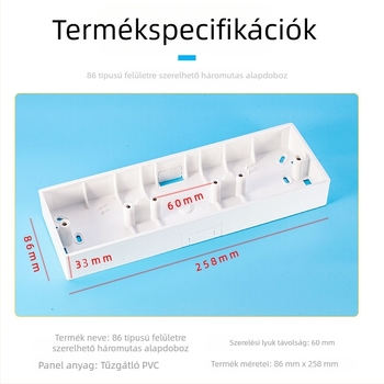 86 típusú csatlakozó doboz, háromhelyes, megerősített, tűzálló, univerzális nyitott doboz falkapcsolóhoz és aljzathoz