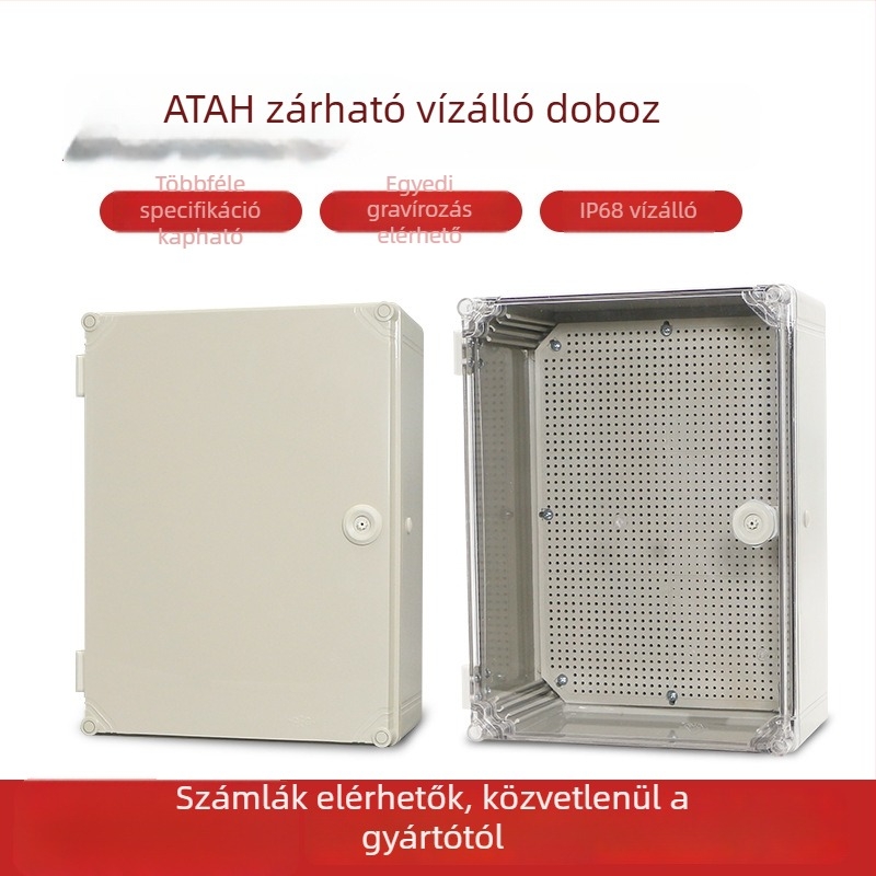 Zárható vízálló kültéri elosztó doboz átlátszó ABS burkolattal, kábelek és terminálok számára