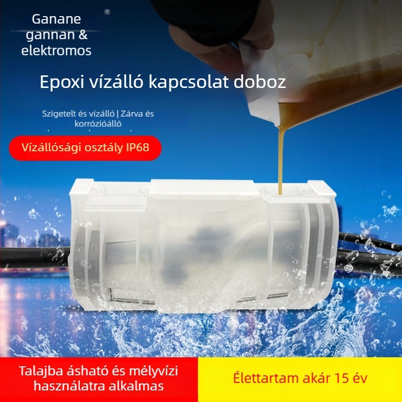 Föld alatti kábelcsatlakozó doboz közvilágításhoz, modell GNYT-M5, márka Gannan, vízálló, ragasztó töltőanyag 2000 g, 1 bemenet / 2 kimenet