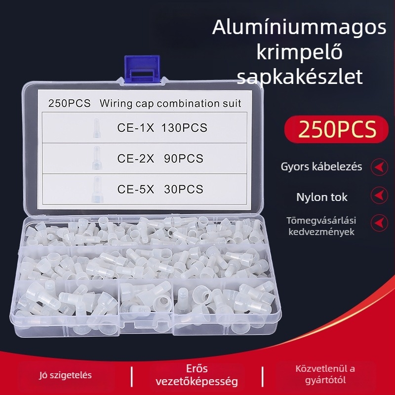 250 darab nylon krimp sapka gyors csatlakozóterminálhoz, zárt terminál LED világításhoz