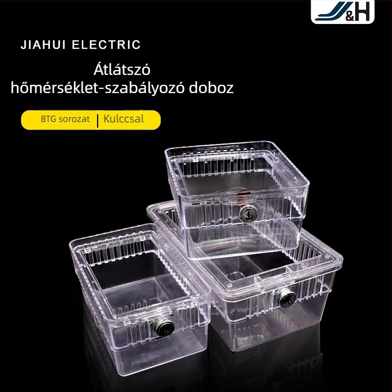 Átlátszó hőmérséklet-szabályozó doboz termosztatikus vezérlőpanellel és zárható védőházzal