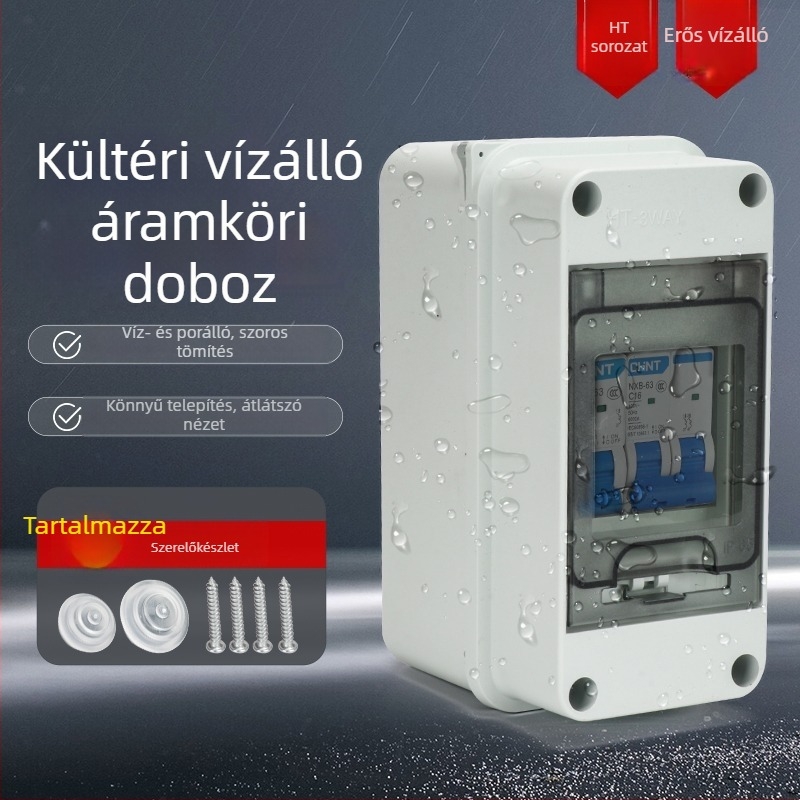 Vízálló kültéri elosztó doboz, felületre szerelhető, műanyag kapcsoló doboz szivárgásvédelmi funkcióval