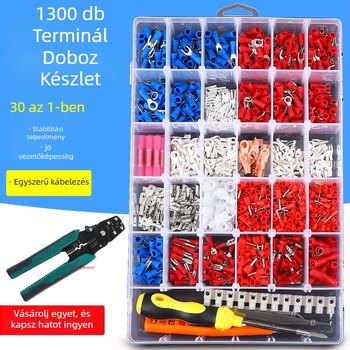 Hideg préselésű huzalterminál blokk réz butt csatlakozókkal, 30-in-1 kombinált doboz, 1300 pólusú készlet