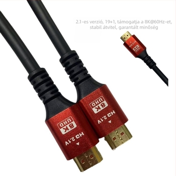 HDMI 2.1 kábel, 1 m hosszú, aranyozott, HDMI‑A–HDMI‑A, támogatja 8K és 4K 60/120 Hz