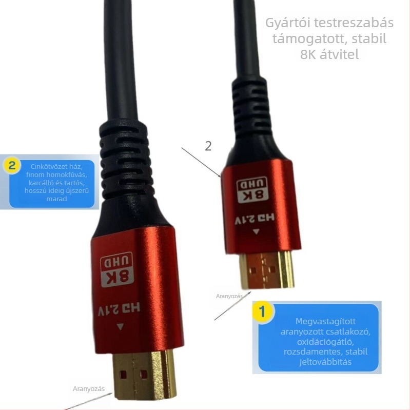 HDMI 2.1 kábel, 1 m hosszú, aranyozott, HDMI‑A–HDMI‑A, támogatja 8K és 4K 60/120 Hz