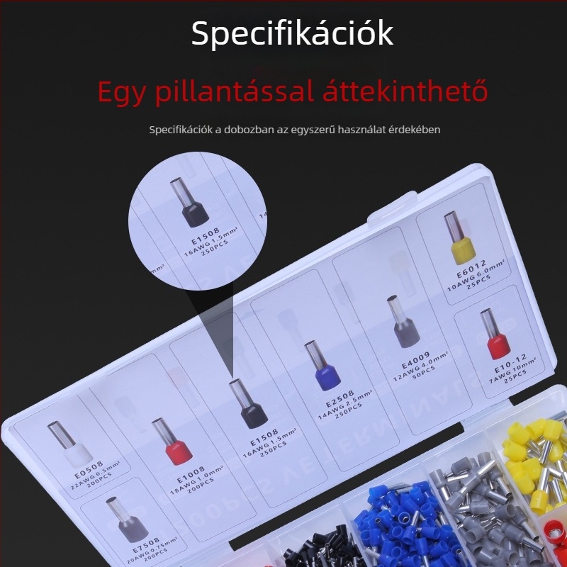 VE cső típusú szigetelt terminálblokk készlet pin típusú terminálokkal és kapcsolóval