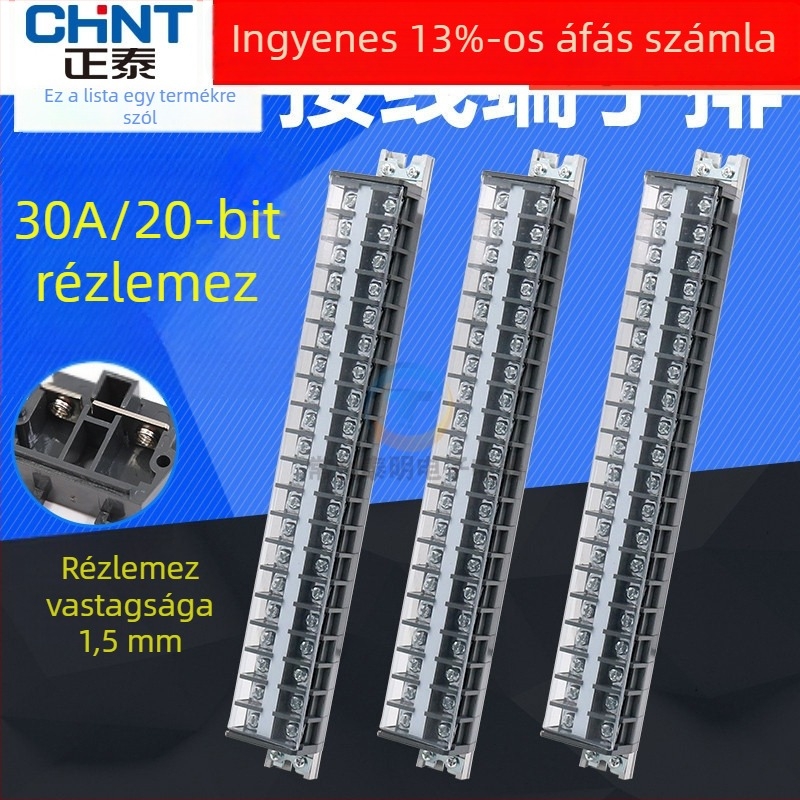 Chint TD-3020 20-pozíciós réz lemez terminálblokk elosztó dobozhoz, 30A
