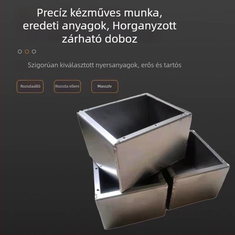 Zárt kapcsolódoboz, robusztus és vízálló, forróhorganyzott fém ház és vasfedél