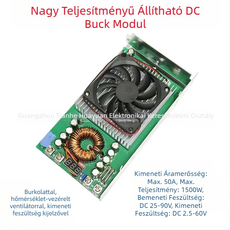DC-DC buck modul 1500W, bemenet 25-90V, kimenet 2.5-60V, 50A, autóhálózati tápegység
