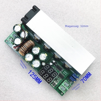 DC-DC szabályozható buck konverter modul, bemenet 12–80V, 600W, CC/CV, napelemes LED meghajtó modul