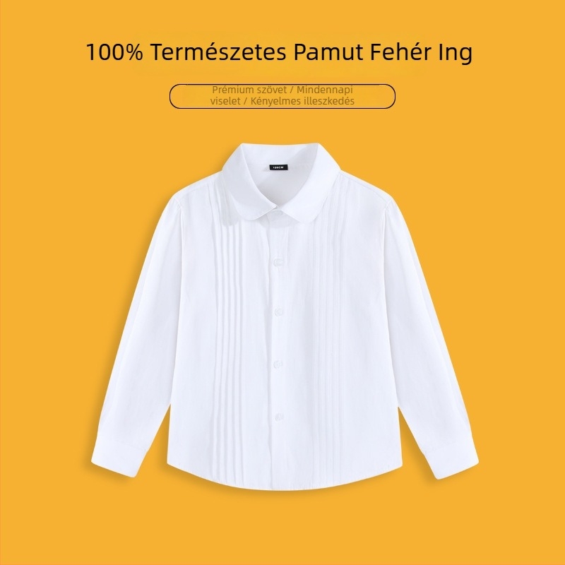 Gyerekeknek szóló uniszex ing, V-nyakú, hosszú ujjú, 100% pamut, 8 év felett