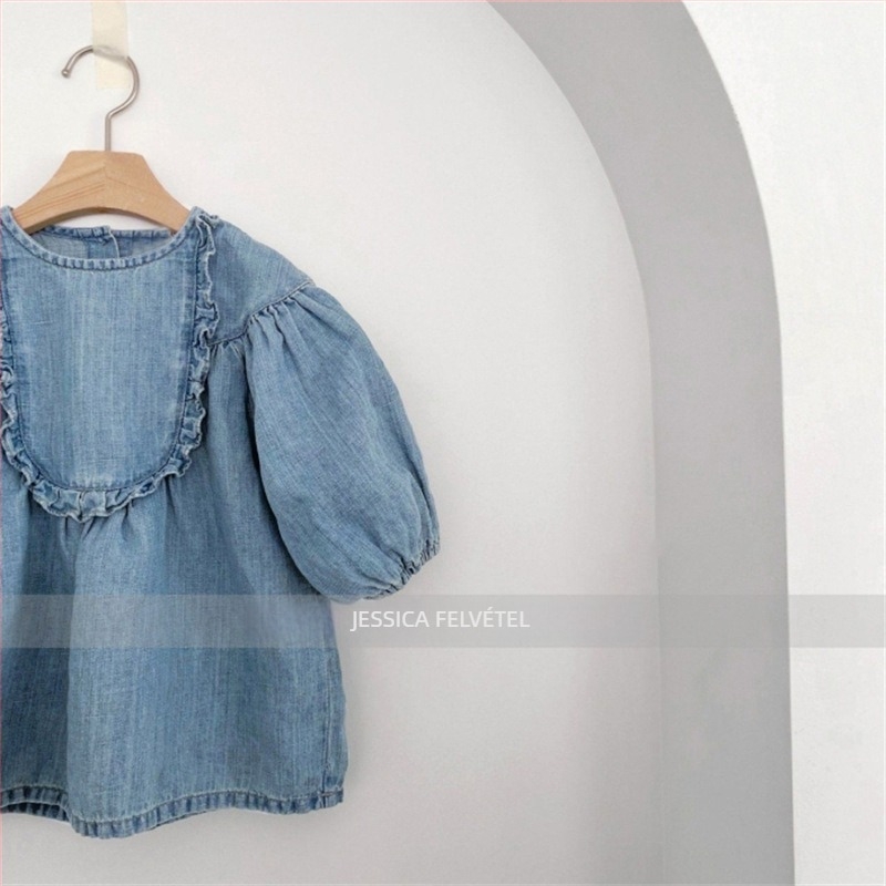 Koreai stílusú gyerekeknek készült denim ruha, hosszú ujjú, hercegnő vonal, 95% pamut, 3–8 éveseknek