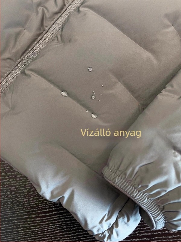 Libatoll-töltéses dzseki, fehér liba tolltöltéssel, 100% tolltartalom, kapucnival és állógallérral, vízálló, enyhe hidegre (-5°C–0°C)
