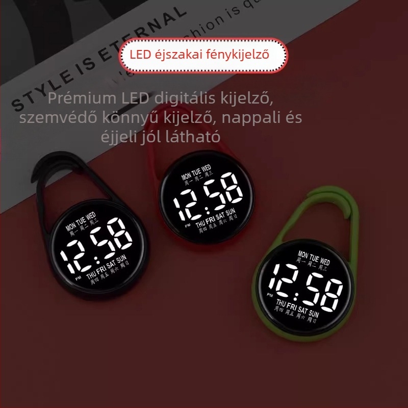 LED elektronikus diákóra kulcstartó, fényes digitális kijelző, elektronikus működés, csendes üzemmód, nem vízálló