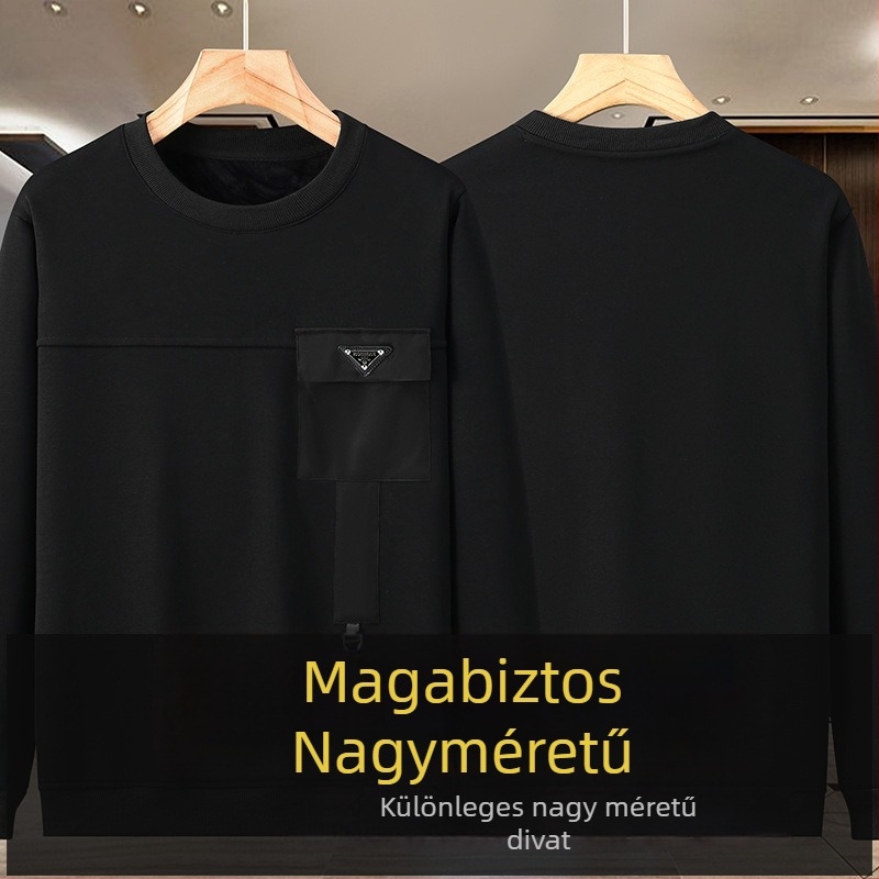Plusz méretű férfi pulóver fleece-béléssel, vast, laza szabású, hosszú ujjú, őszi-téli