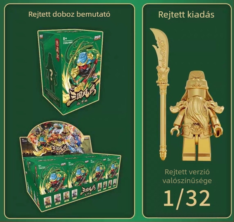 Építő blokkok – Három Királyság páncélozott verzió Water Margin hőse; rejtett dobozos (blind box), oktató DIY minifigurás modell, ABS műanyag, 7–14 éveseknek