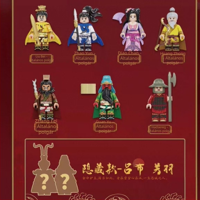 Építő blokkok – Három Királyság páncélozott verzió Water Margin hőse; rejtett dobozos (blind box), oktató DIY minifigurás modell, ABS műanyag, 7–14 éveseknek