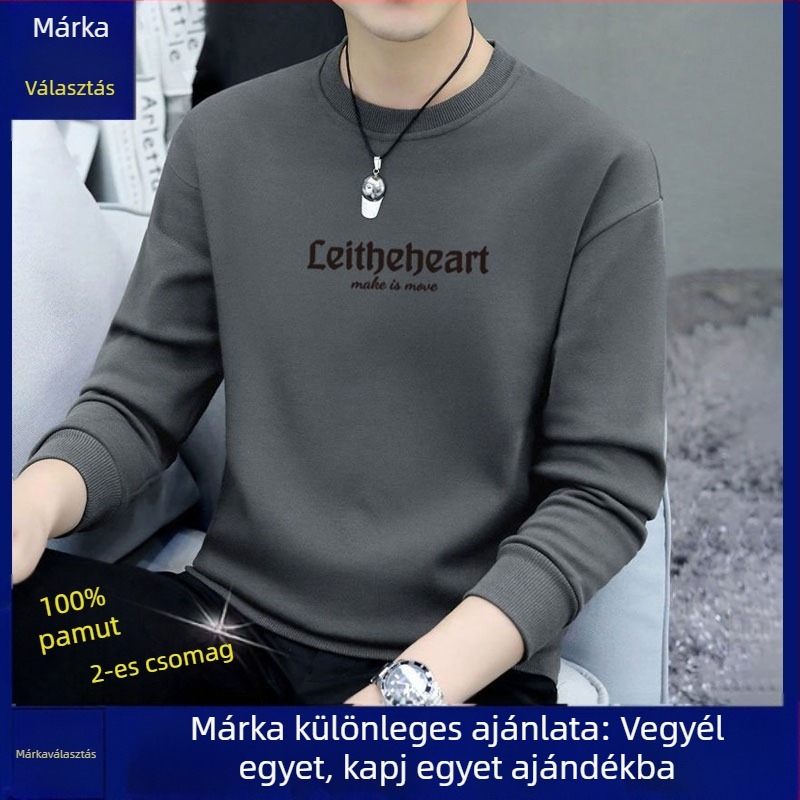 Férfi kerek nyakú pulóver, laza szabás, hosszú ujjú, egyszínű, dombornyomott mintával, tavasz–ősz, könnyű